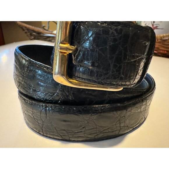 Italy Neiman Marcus Genuine Caiman Crocodile Beautiful Black Belt Ladies 36" - Picture 4 of 5